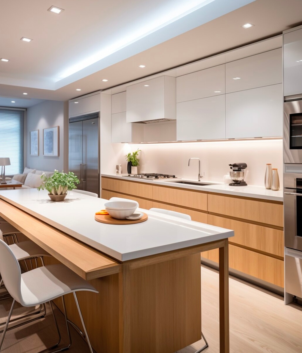 cocina con isla de madera